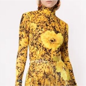 Richard Quinn Floral Yellow Long Sleeve Velour Top UK 8 / US 4